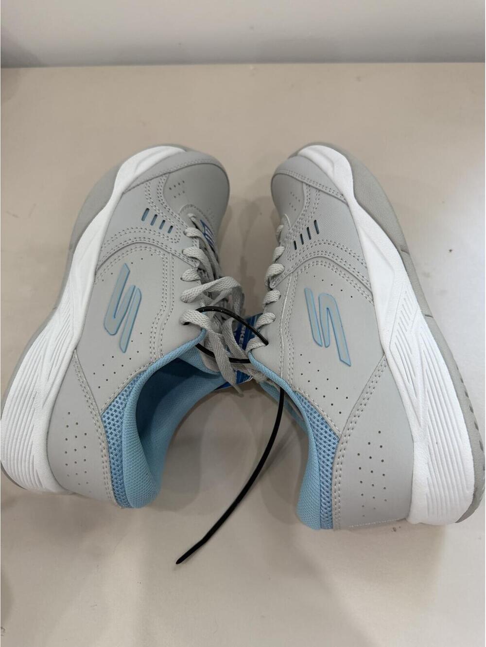 Skechers Relaxed Fit White and Light Blue Pickelball Shoes Size 6